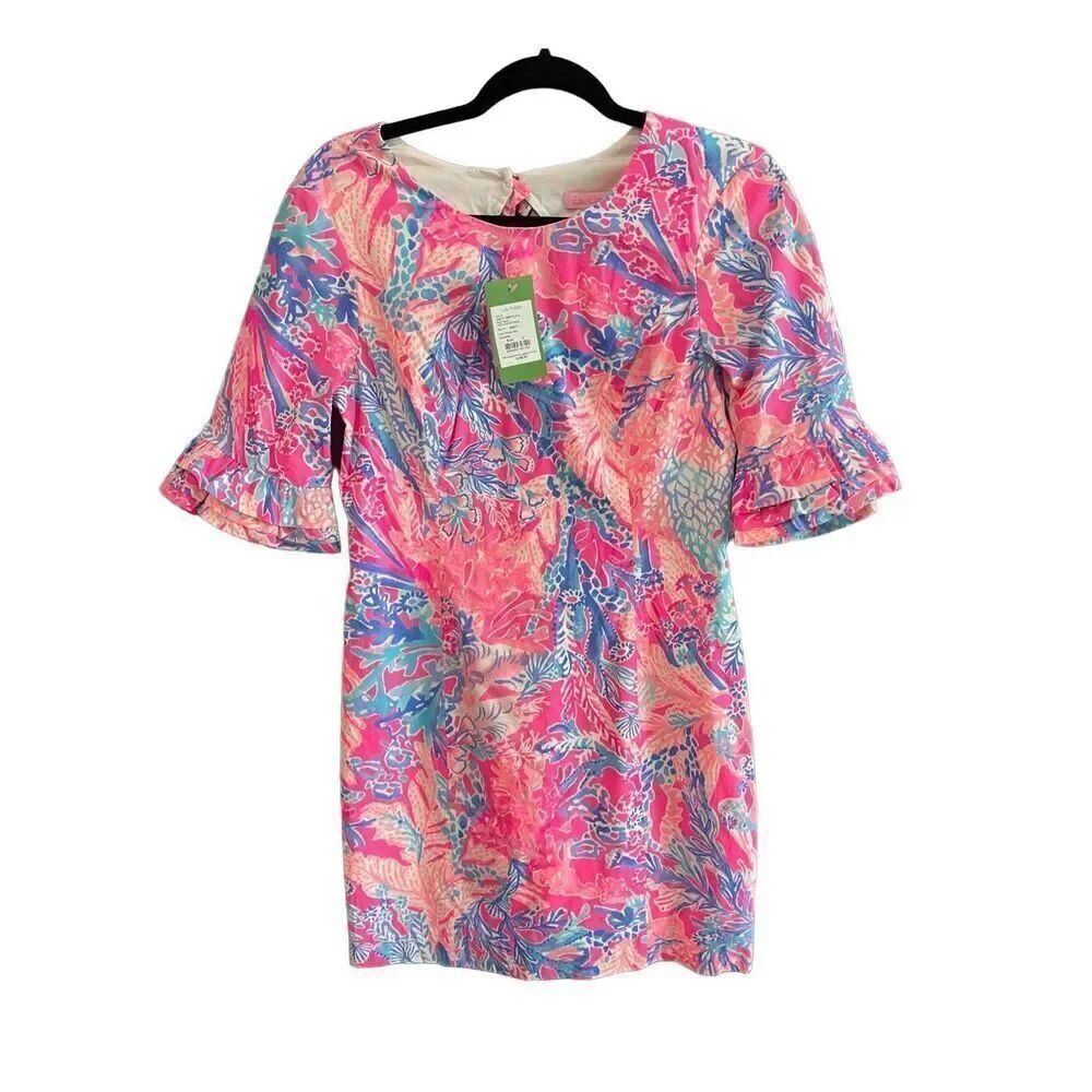 Lilly Pulitzer Womens Pink Blue Fiesta Stretch Ruffled Sleeve Dress Size 4